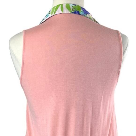 Femme Women’s Top Collared Sleeveless Mixed Media Pink Blue Multi Floral Size XL - Picture 8 of 12